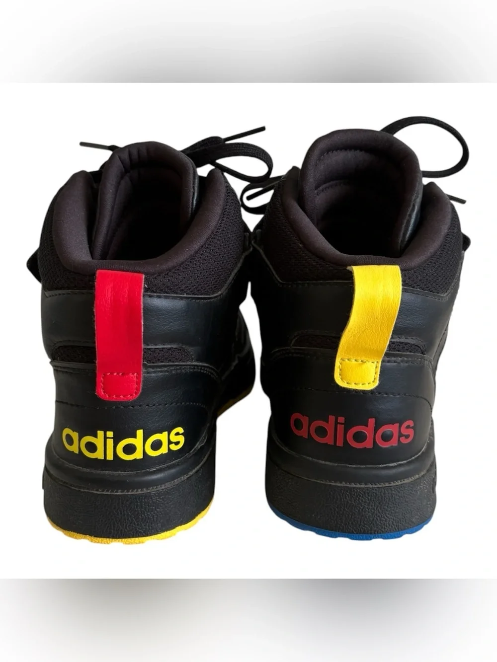 Adidas Black High-Top Sneakers with Blue & Yellow Accents